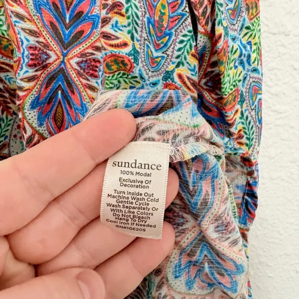 Sundance Multicolor Print Peasant Boho Blouse Tassels XL - Picture 4 of 6
